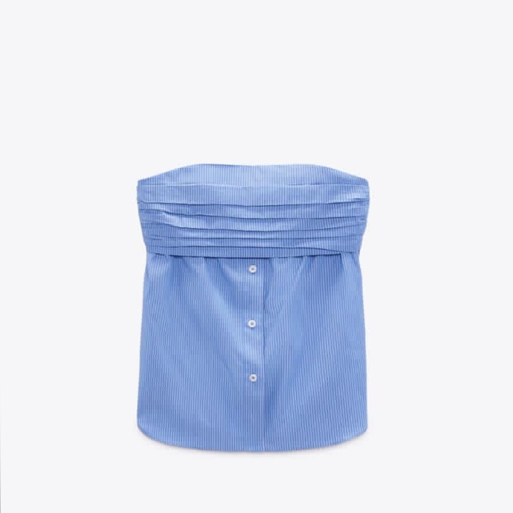 Zara Light Blue Pleated Corset Top